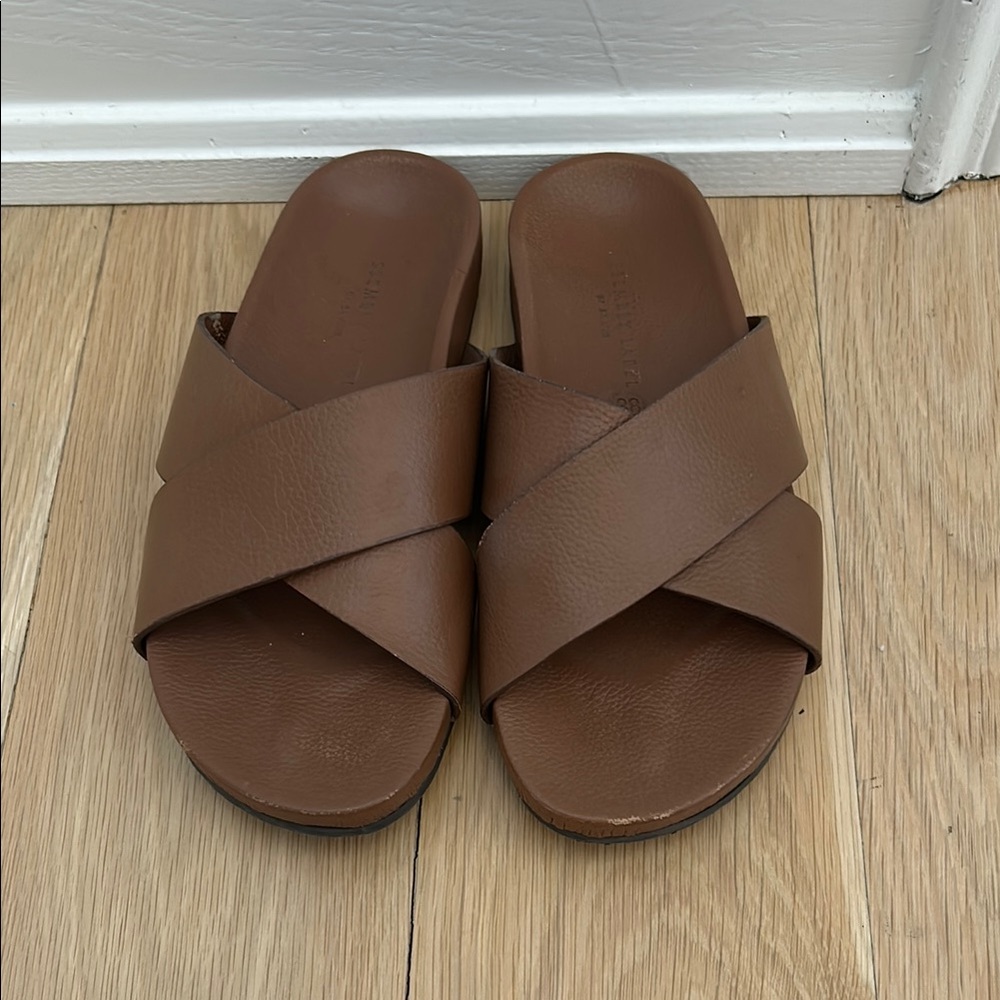 Assembly by St. Agni Brown Leather Slide Sandals